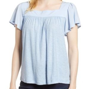 Vince Camuto Ruffle Sleeve Mix Media Blouse